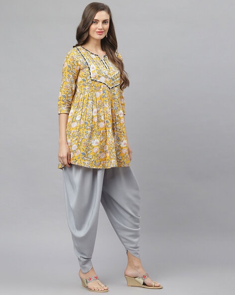 Hand Block Print Peplum Kurti With Dhoti Pants Set - VitansEthnics | Dhoti  pants, Indian designer outfits, Indian fashion saree