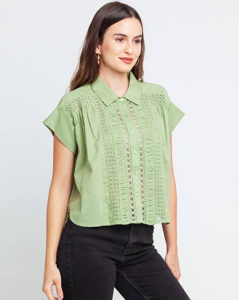 Zink London Schiffli Embroidered Top with Collar-Neck