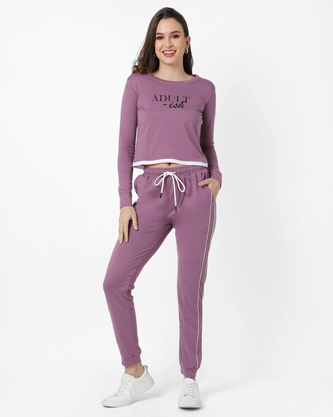 Floral Printed Purple Girls Track Pant and Top, Waist Size: 28.0 at best  price in New Delhi