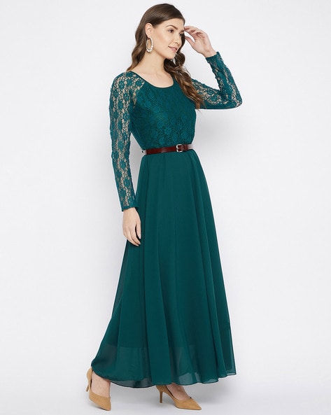 Buy Green Kaftan Long Dress With Embroidered Belt Online - Ritu Kumar  International Store View
