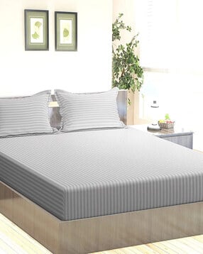 trance home linen Cotton 200TC Elasticated Queen Fitted Bedsheet with 2 Pillow Covers-picture-38