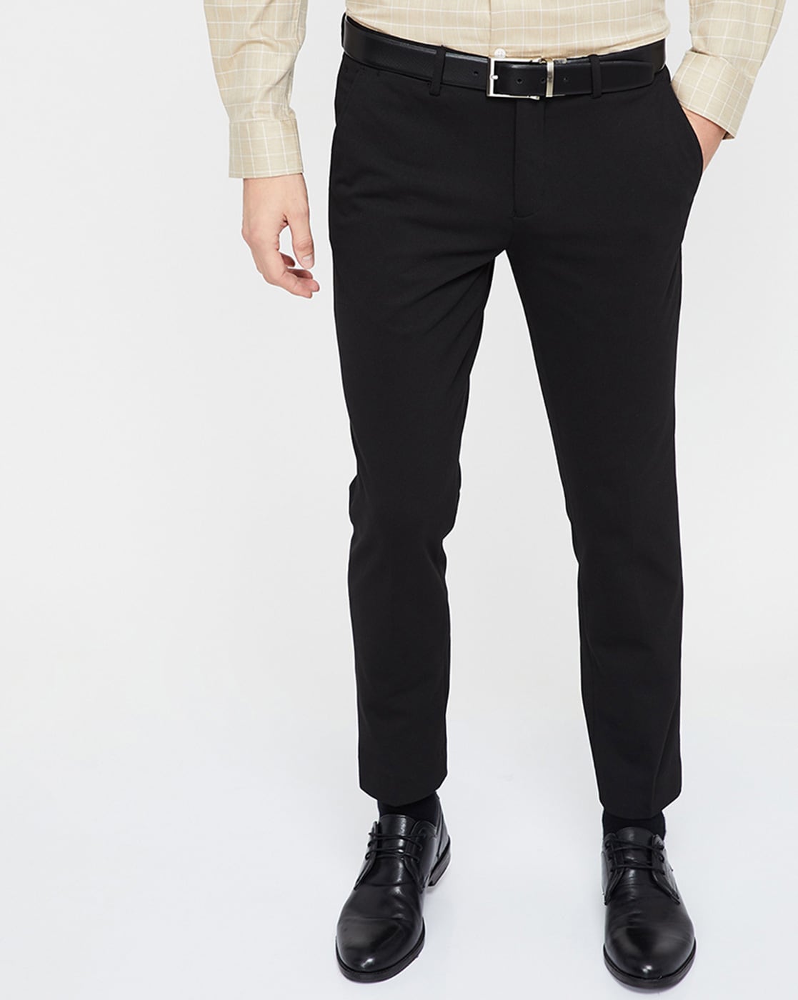 Buy Men Black Slim Fit Check Casual Trousers Online  682493  Allen Solly