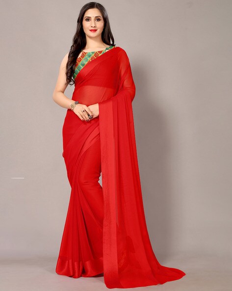 Reeta Fashion Presents Elegant Red Georgette Maharani Lace Work Saree With  Unstitched Blouse | Reeta Fashion