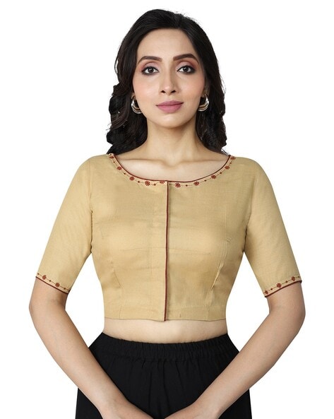 Embroidered Front-Open Blouse