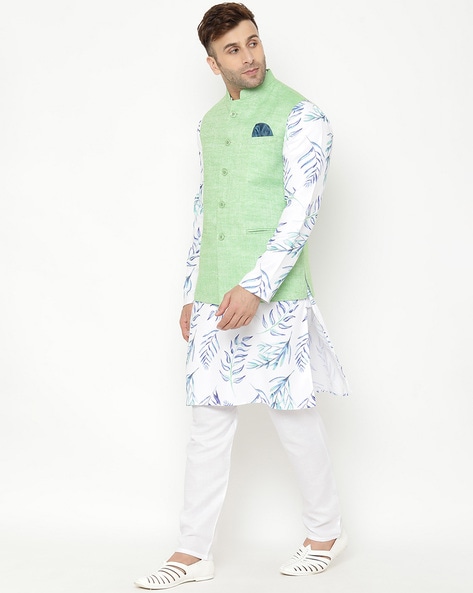 Black and Off White Color Kurta Payjama With Jacket -