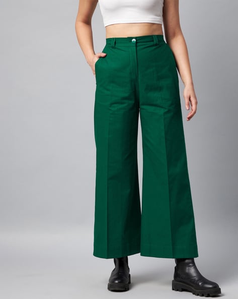 Bright Green Plisse High Waisted Wide Leg Pants | PrettyLittleThing USA