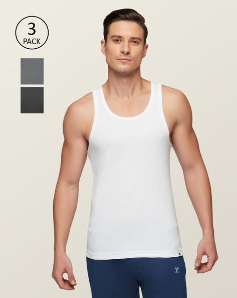 Lux Cozi Men's White Round Neck Sleeveless Cotton Vest (Pack of 3