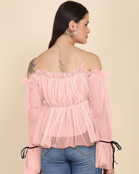 Pink Off Shoulder Fold Over Top – Trendznmore