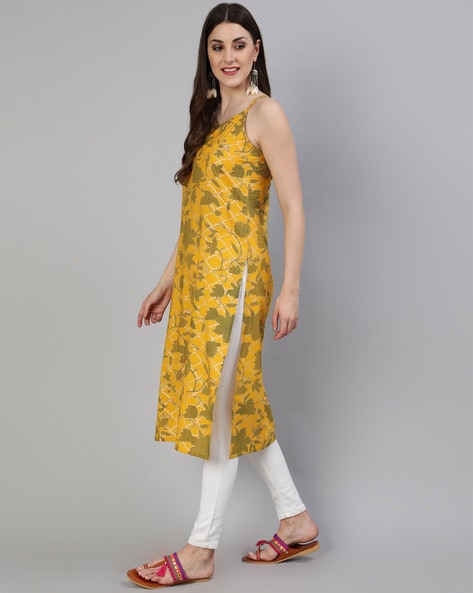 Buy online Yellow Floral V Neck Angrakha Kurti from Kurta Kurtis for Women  by Showoff for ₹810 at 60% off | 2024 Limeroad.com