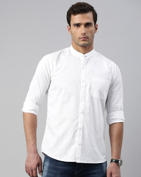 100% cotton mandarin collar shirt - Man