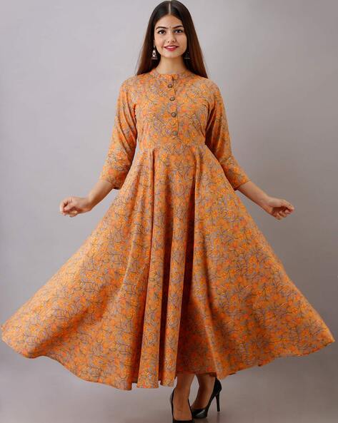 Floral anarkali dress | Simple frock design, Long gown design, Anarkali  dress pattern