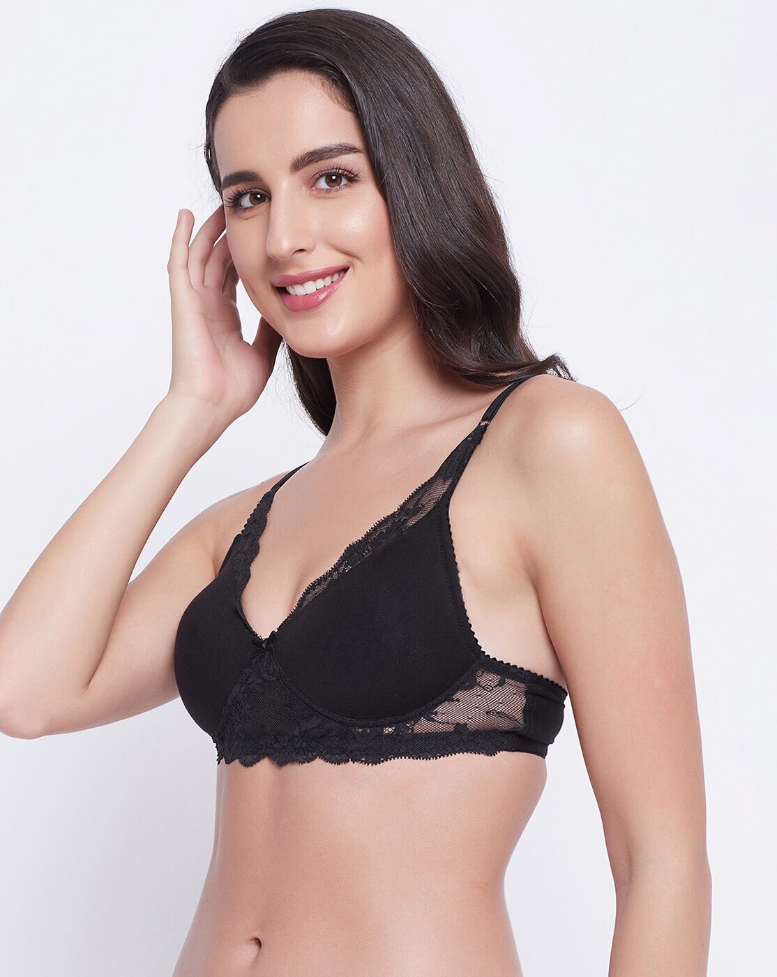Cotton Lightly Padded Demi Cup Non-Wired Plunge Bra
