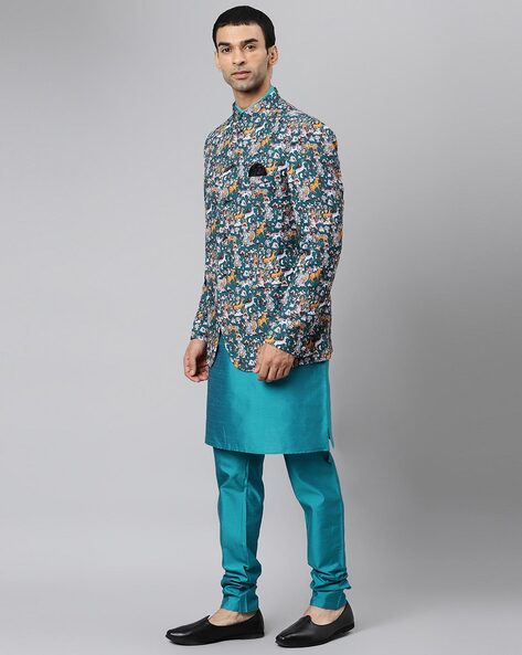 Ecru Cream Textured Premium Polyester Designer Kurta Jacket For Men
