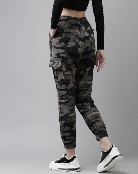 Zion High Waist Camo Cargo Trousers in Khaki Print  Oh Polly