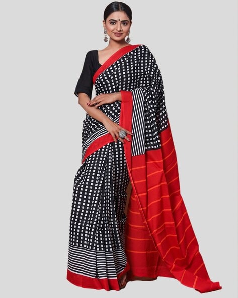 Traditional Kalyani Cotton Checks Design Saree with Blouse | Freyas Fashions