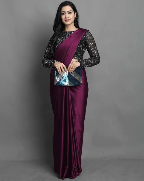 Embroidered Art Silk Saree in Dark Purple : SGSA627