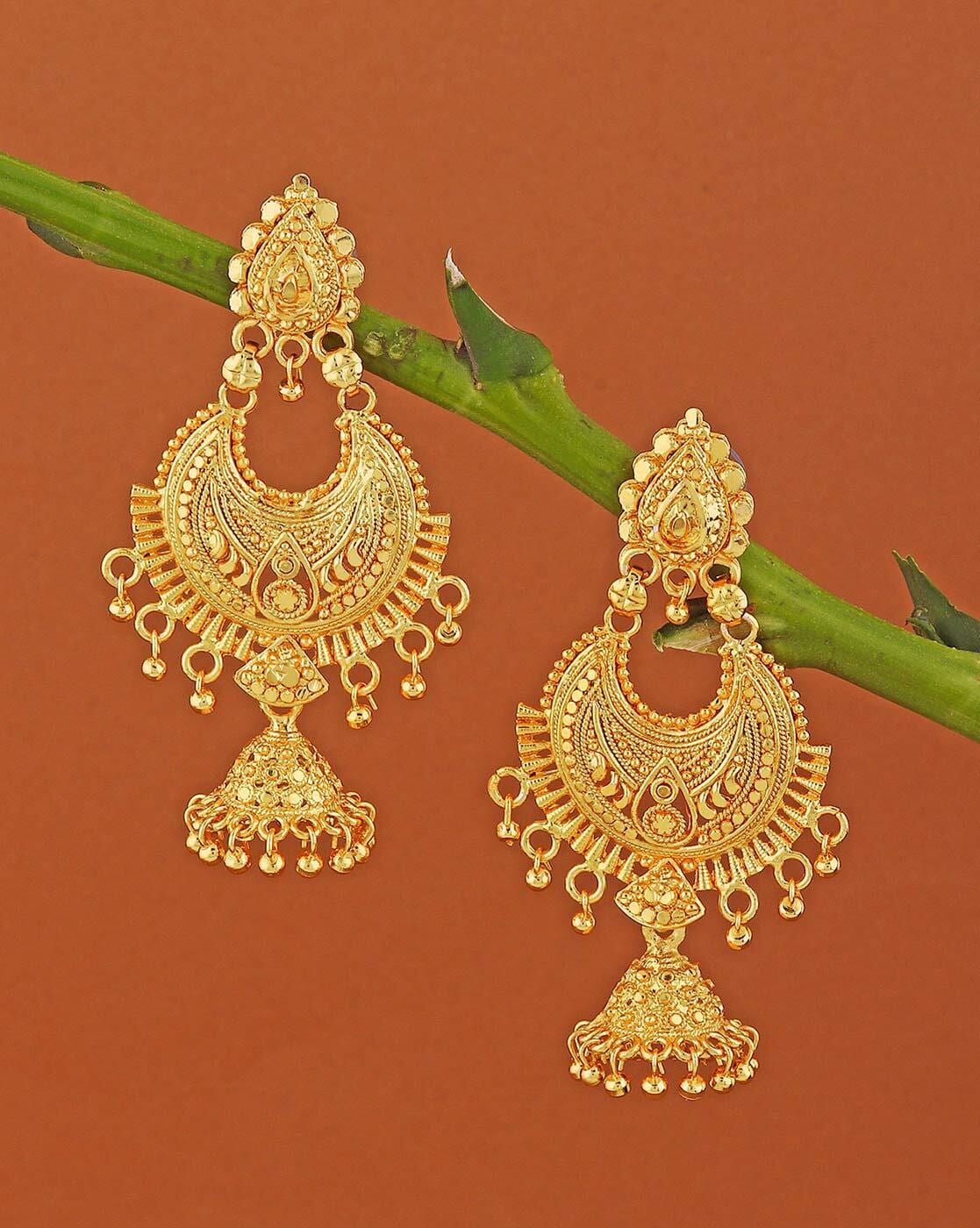 Gold Inspired Big Gold Pattern Dangler Earrings for Marriage Function ER1085