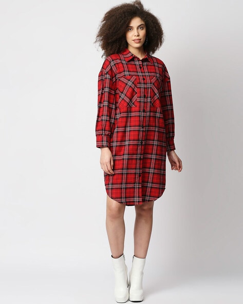 Shop Online Red & Black Check Printed Knotted Shirt Dress Designer Skater  Dresses Online. Latest Fashion Trends 2017 – Lady India