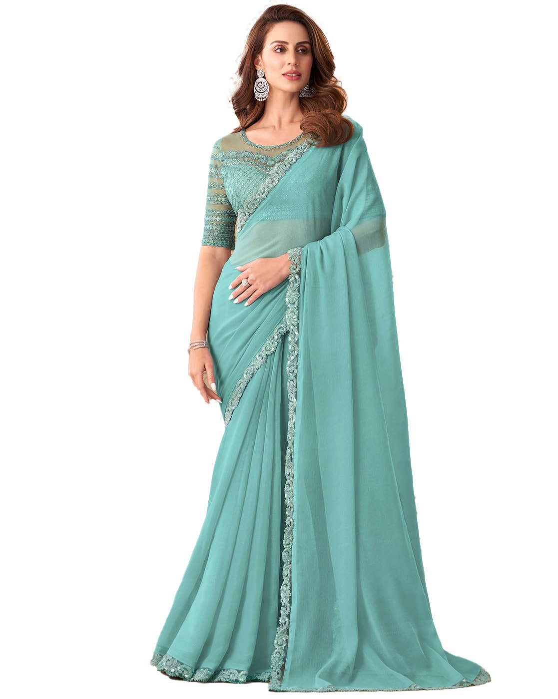 Buy Teal blue Sarees for Women by RIVA Online | Ajio.com