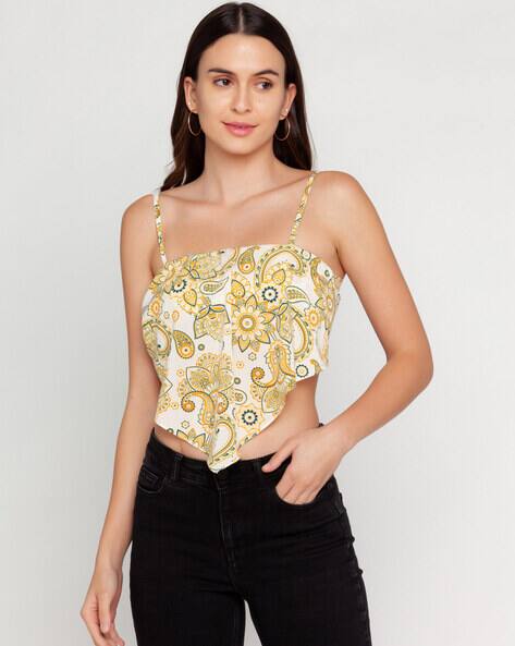 Zink London Paisley Print Square-Neck Crop Top