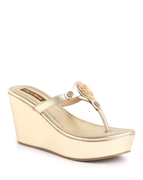 Gold flat wedge discount sandals