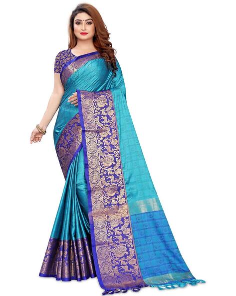 Buy Blue & Peach Sarees for Women by Florence Online | Ajio.com