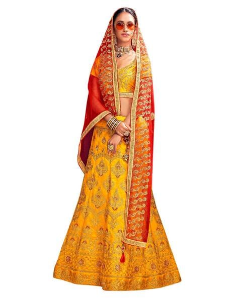 Zeel Clothing Women's Real Mirror Work Georgette New Semi Stitched Lehenga  Choli with Dupatta (5077-Yellow-Pink-Wedding-Latest, Free Size) : Amazon.in:  Fashion