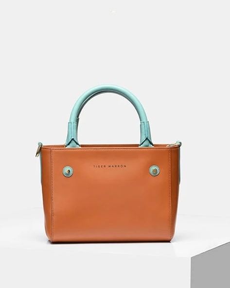 Tiger Marron Buy Ladies Love It - Orange & Cream Leather Tote Bag Online in India ORANGE & CREAM