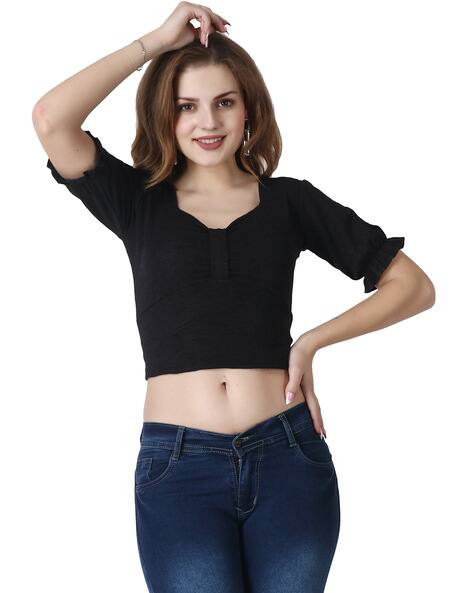 Buy PRETILLY Crop Top with Ribbon Back Online | Ajio.com