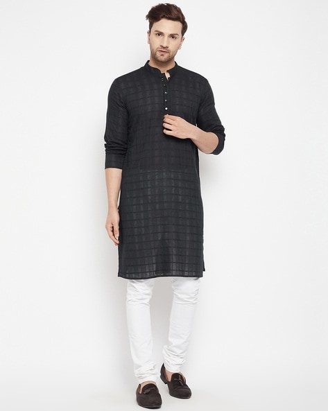 Even Check Print Full-length Sleeve Kurta