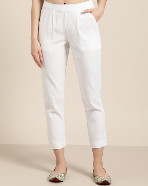 Buy Off White High Waist Wide Leg Formal Trousers Online | FableStreet-saigonsouth.com.vn