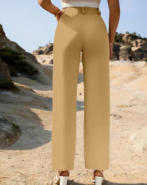 Camel high waisted pleated lightweight wrinkle-free stretch Women Dress  Pants