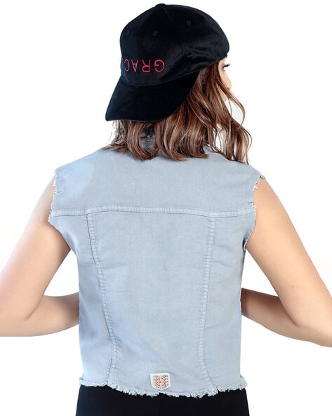 Lolmot Women鈥檚 Distressed Sleeveless Hooded Denim Jacket Jean Vest Hoodie  Oversized Casual Button Denim Vests with Detachable Hood - Walmart.com