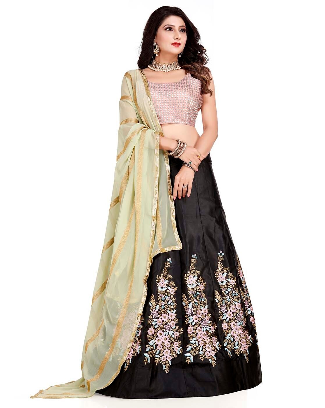 RawSilk Black color Lehenga & Choli with Embroidery and Sequince Work and  Net Dupatta with Embroidered Border