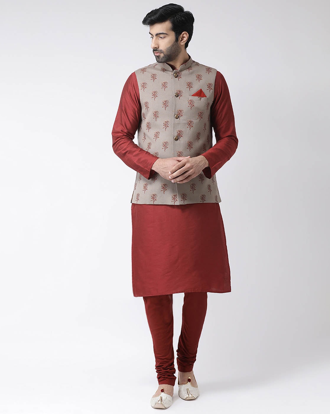 Stylish White Multi Floral Print Nehru Kurta Jacket for Men – Saris and  Things