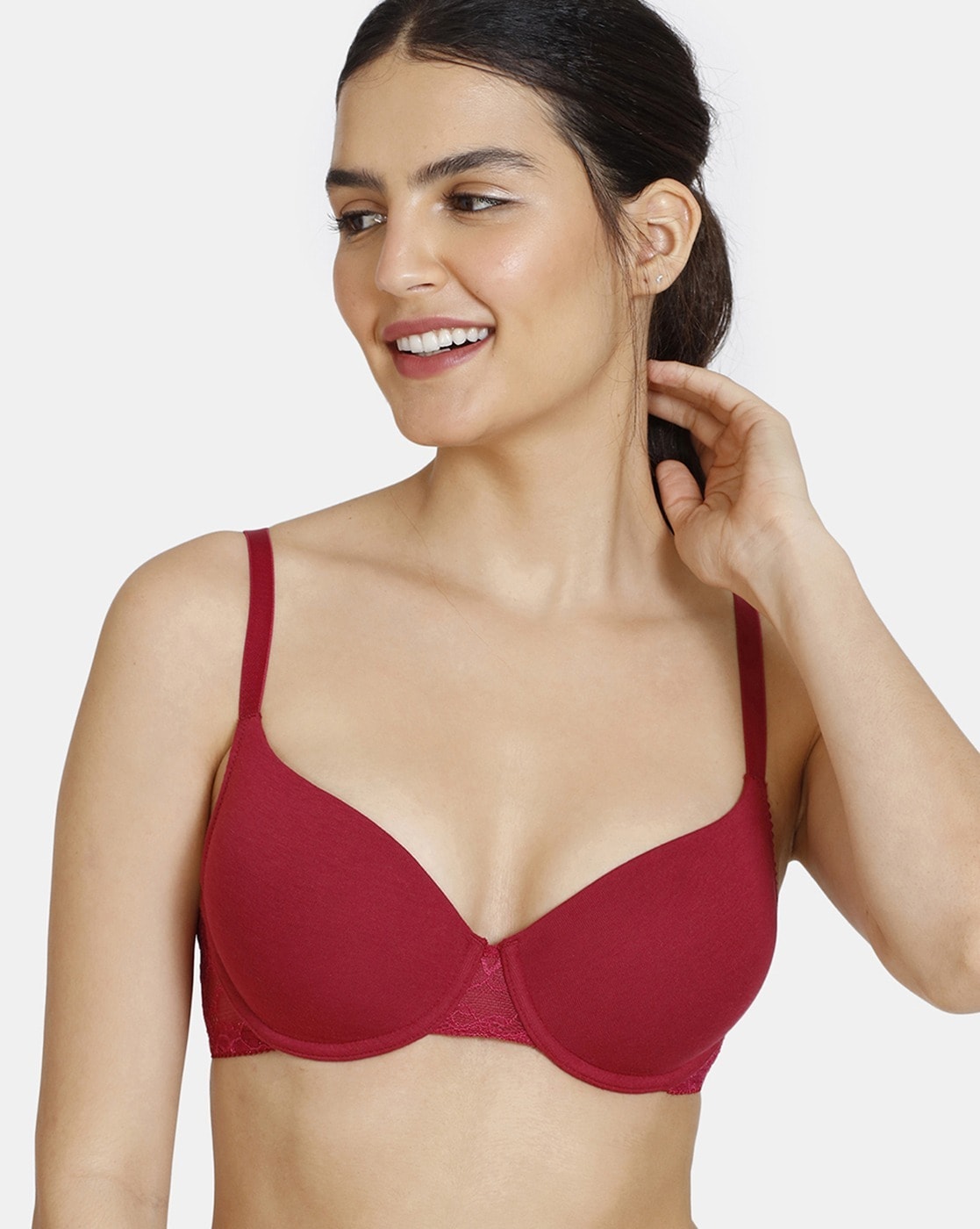 Zivame Beautiful Maroon Cotton Blend Double Layered Non Wired Full Coverage  T-shirt Bra at Rs 891, Cotton Bra
