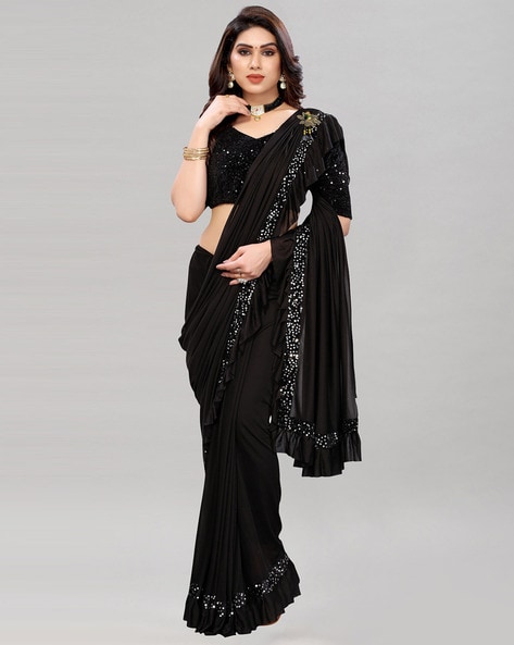 Buy VASTRANAND Black Solid Georgette Festive Wear Women's Saree | Shoppers  Stop