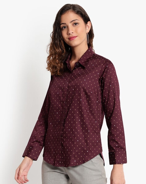 Burgundy polka on sale dot shirt womens