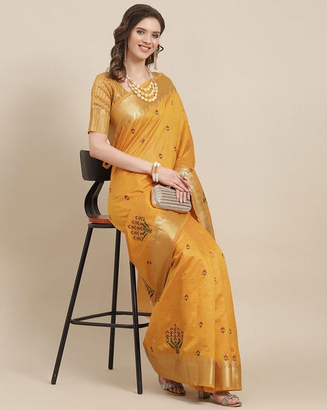 Embroidered Georgette Yellow Saree with Blouse Piece at Rs 999 in