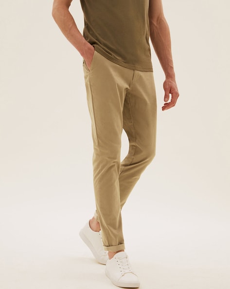 MS Cotton Rich Tapered Leg Ankle Grazer White Stretch Cotton Chino Trousers   Quality Brands Outlet