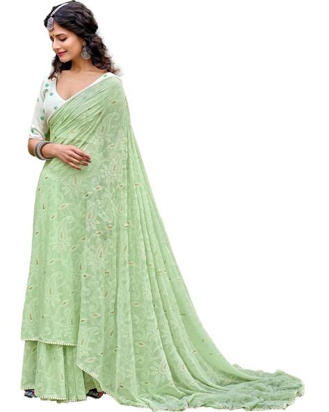 Buy Siril Striped, Embellished Bandhani Georgette Green, White Sarees  Online @ Best Price In India | Flipkart.com