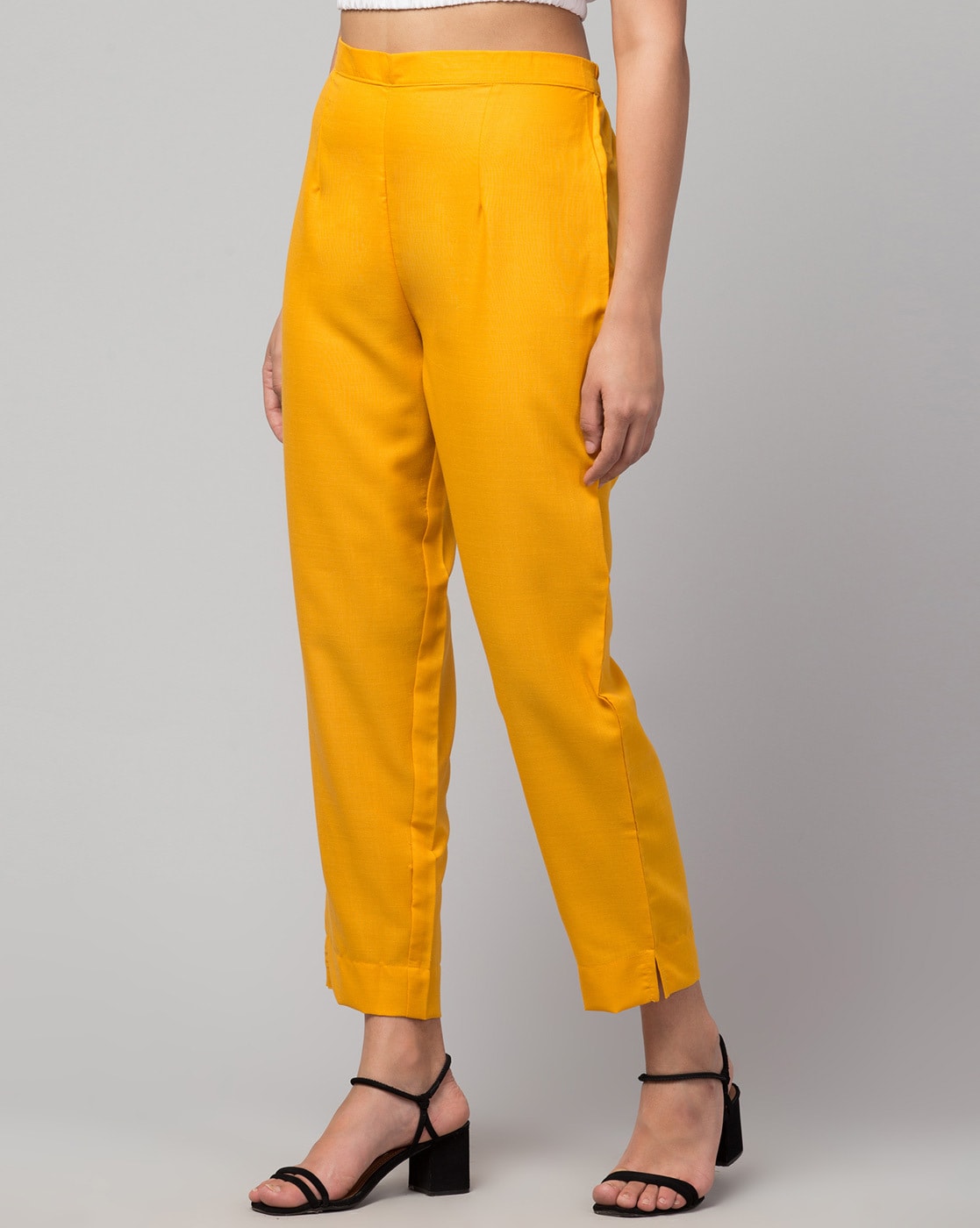 Buy Yellow Assymetric Kurta With Inner And Trousers Online - Aurelia