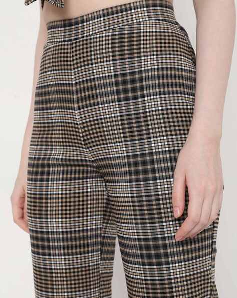 MONSOON Charlie Check Belted High Waisted Trousers Pants in Navy Blue | eBay
