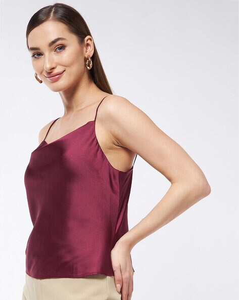 Maroon Stylish Western Wear Satin Cowl Neck Top at Rs 650 in Indore