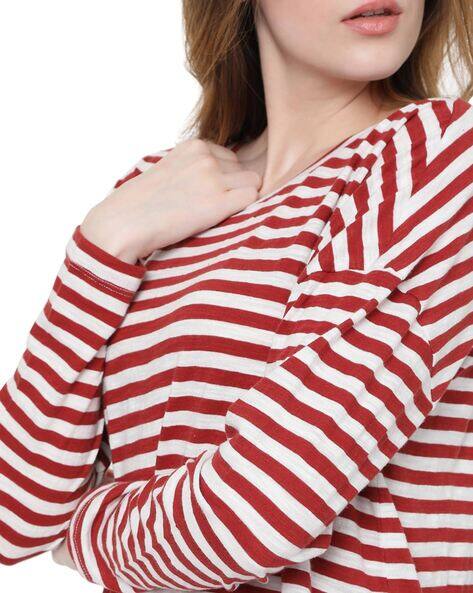 maroon and white striped shirt womens