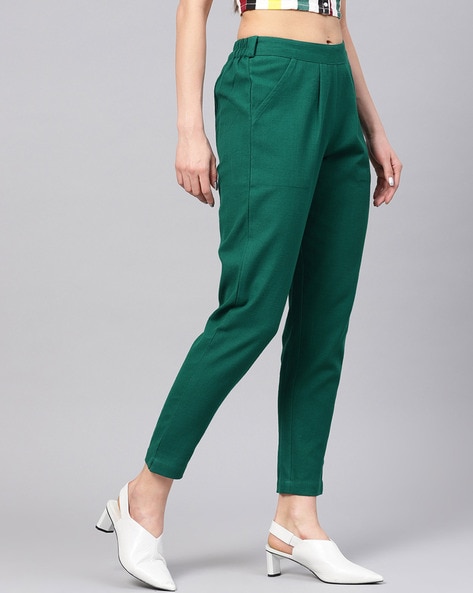 Buy Bottle Green White and Black Cotton Flex Solid Pant for Best Price,  Reviews, Free Shipping