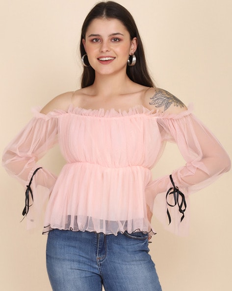 Net off shoulder discount blouse