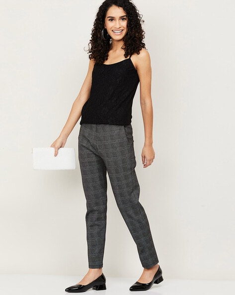 YOURS Plus Size Black Check Print Leggings | Yours Clothing