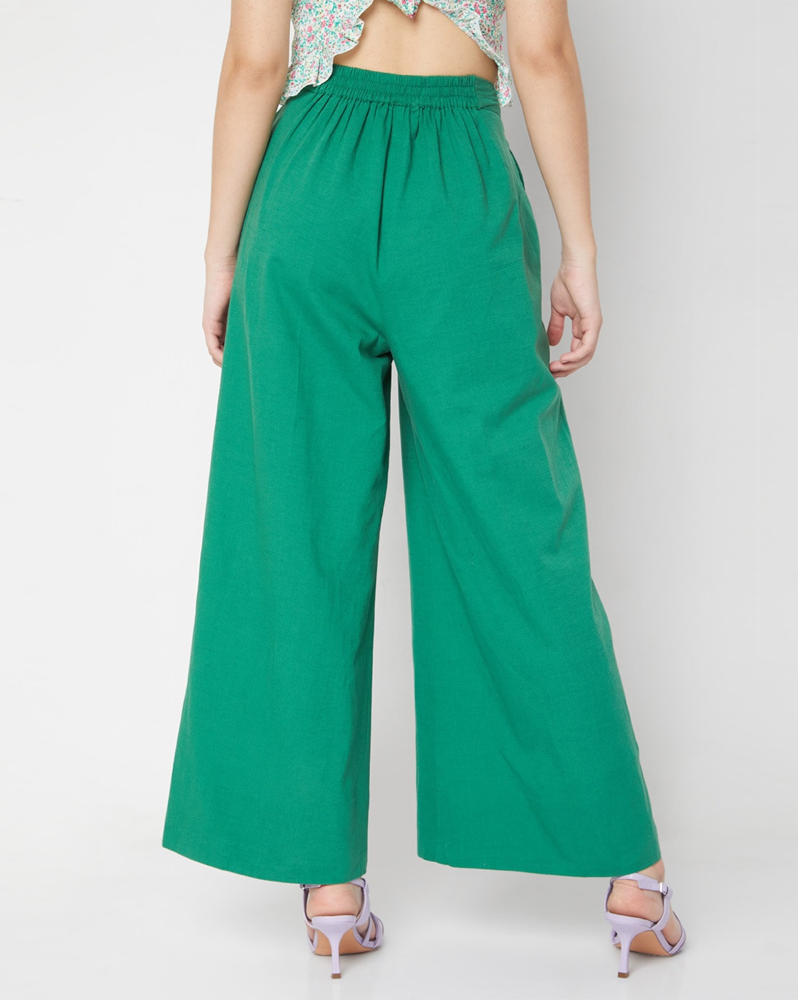 Classy Dark Green High Rise Wide Leg Pants - Bottoms