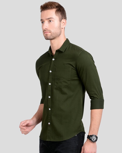 Plain Lycra Dark Green Men Casual Shirt, Half sleeves at Rs 220 in Surat